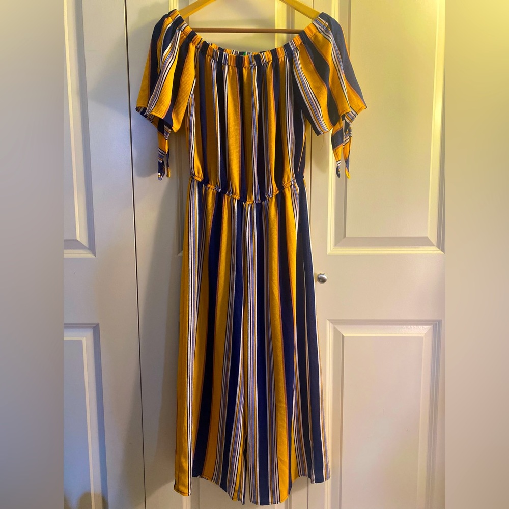 BN Striped Short-Sleeve Jumpsuit.